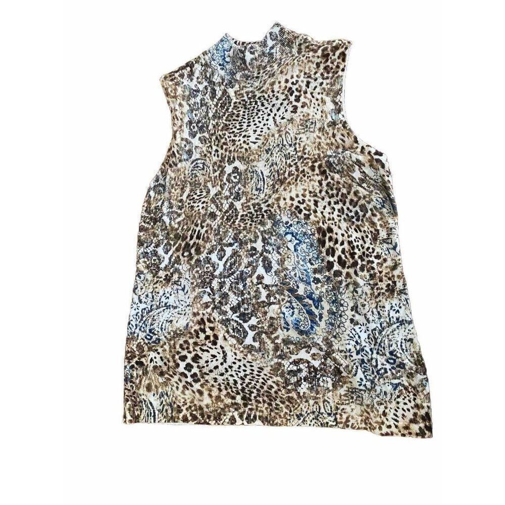 Chico’s Knit Top Sweater Leopard Animal Print Paisley 2 / Large Cream Brown